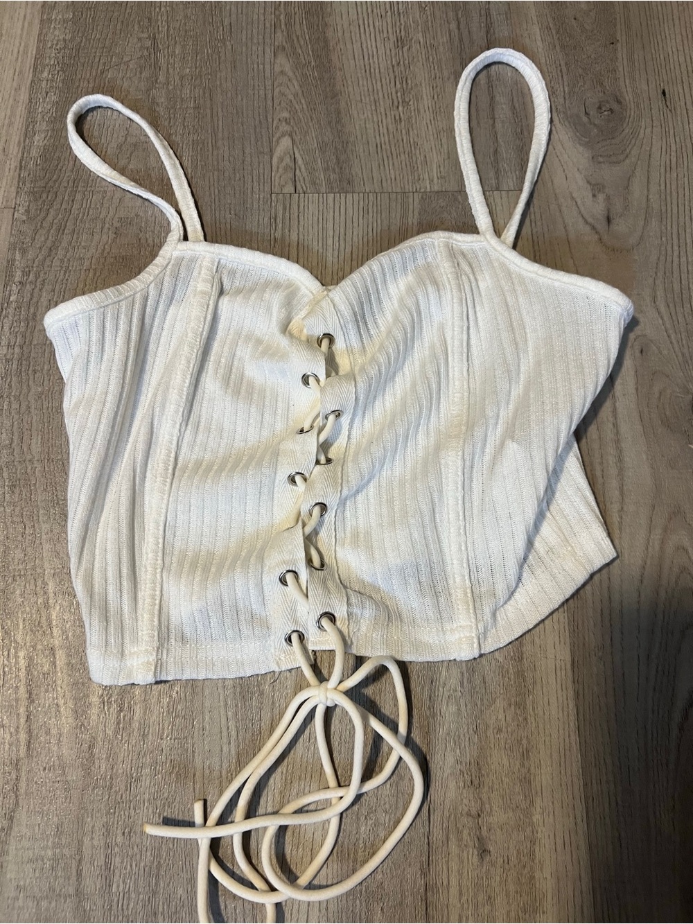 White Lace-Up Ribbed Cami Top